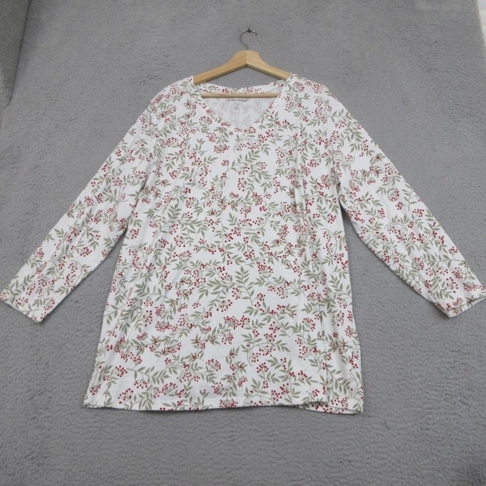 Woman Within Floral Shirt Womens 1X 22/24 White Print Relaxed Feminine Tunic